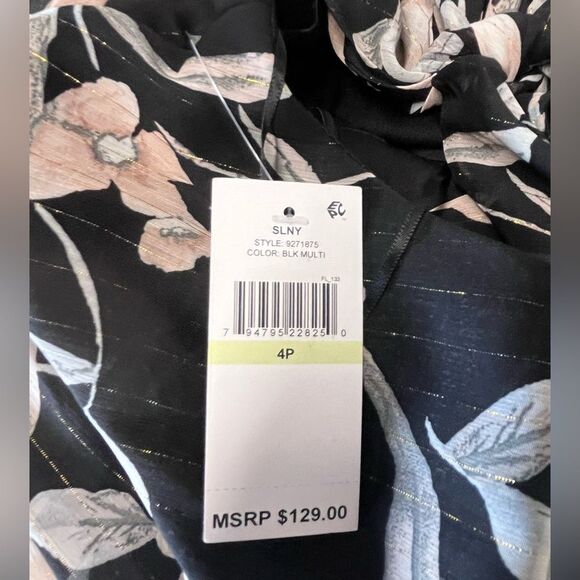 NWT SLNY | Black Pink Shimmer Petite Floral Print Halter Dress 4P - Picture 9 of 13